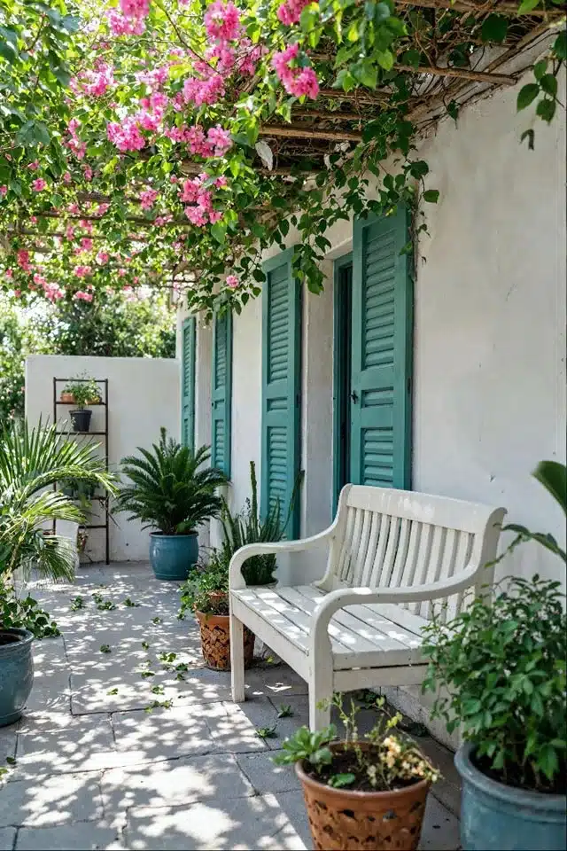 Patio mediterráneo con buganvillas